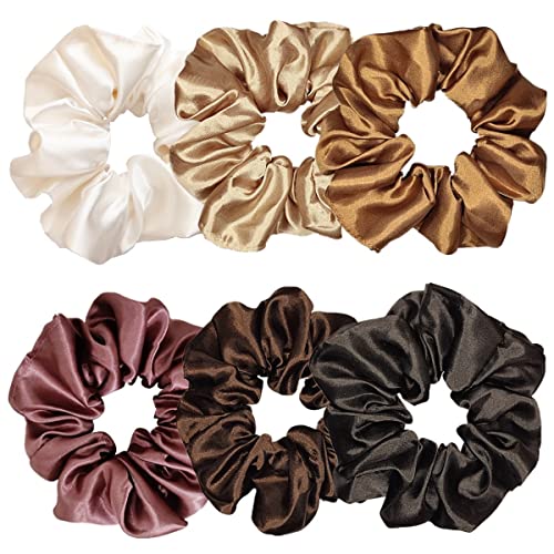 6 Pcs Hair Scrunchies Hair Ties Fashion Silk Hair Bands Hair Bow Ropes Hair Elastic Bracelet Ponytail Holders Hair Accessories for Women and Girls (4.5 inch, Classic color)