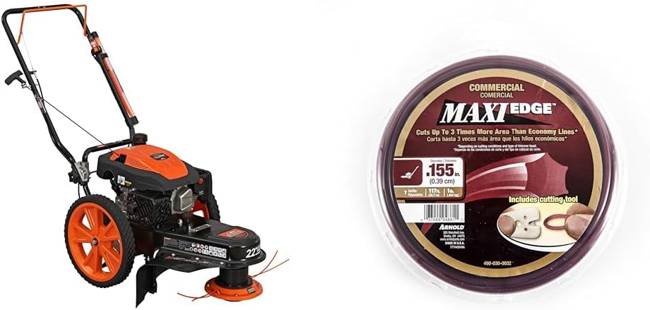 YARDMAX 22 in. 170cc Gas Walk Behind String Trimmer Mower Bundle with Arnold .155-Inch x 117-Foot Commercial Trimmer Line