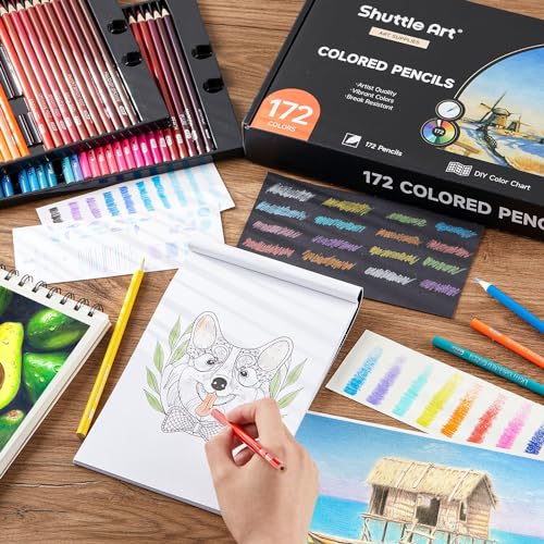 Image of Shuttle Art 172 Colored Pencils, Soft Core Color Pencil Set for Adult Coloring Books Artist Drawing Sketching Crafting