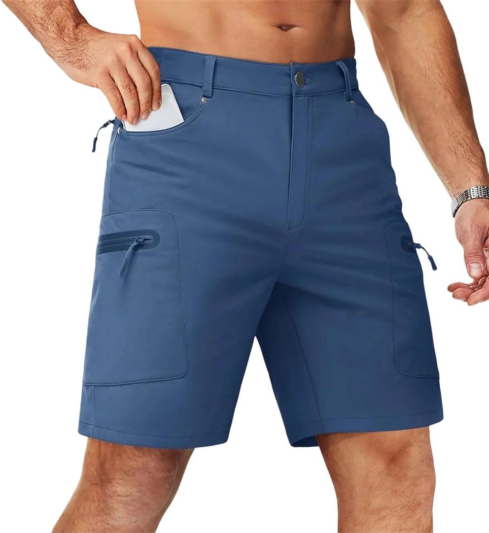 Men's Quick Dry Cargo Shorts Hiking Fishing Pockets Stretch Waist Casual Outdoor Summer Wear