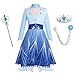 Ragazza Costume Carnevale Cosplay Vestito Bambine Set da Principessa Regina delle Nevi Travestimento Abito Cappotto con Accessori Compleanno Festa Halloween Natale Costumi Fantasia Blu 8-9 Anni