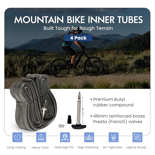 VeloTubes 29 X 2.1/2.6 48mm Presta (French) Valve, Durable Rubber Mountain Bike Inner Tube, Bike Replacement Inner Tubes (Pack of 4) - Thumbnail 2