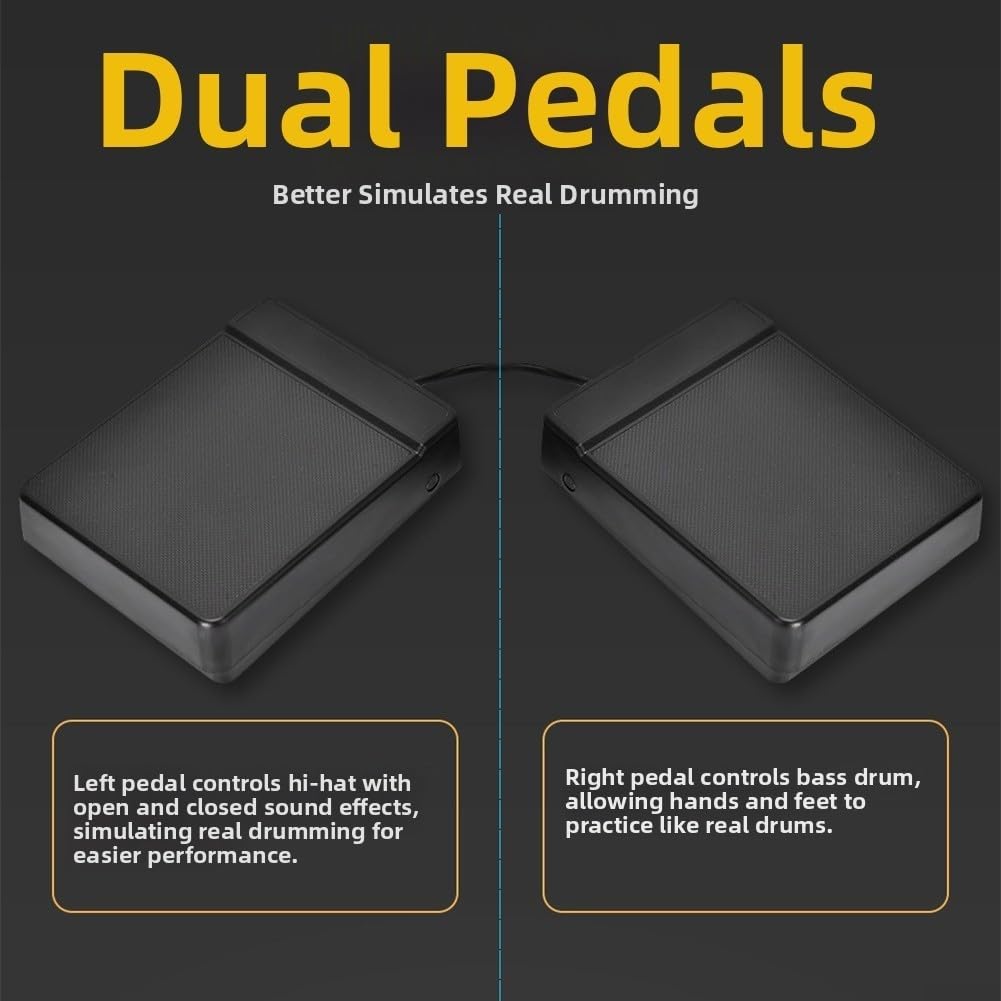 Schlagzeug Elektronisch with 9 Pads, Elektronisches Schlagzeug-Set Roll Up Leises Drum-Pad mit eingebautem Lautsprecher, mit 2 Fußpedalen & USB für Kinder und Anfänger