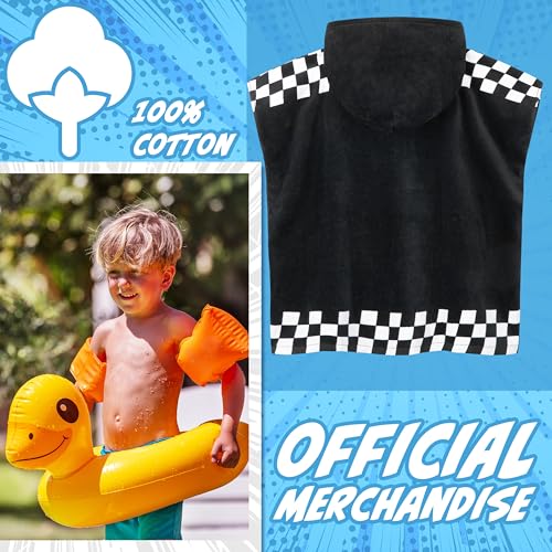 Get Trend Hot Wheels Badeponcho Kinder Handtuch mit Kapuze Saugstark Strandtuch Baumwolle Badetuch Duschtuch Mädchen Jungen (Schwarz Hot Wheels, 4-9 Jahre)