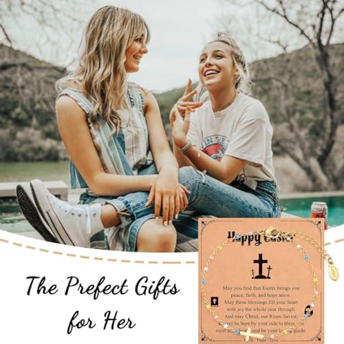 Image of Christian Cross Bracelets for Girls Women, Easter Basket Stuffers | Baptism Confirmation First Communion Gifts for Teen Girls