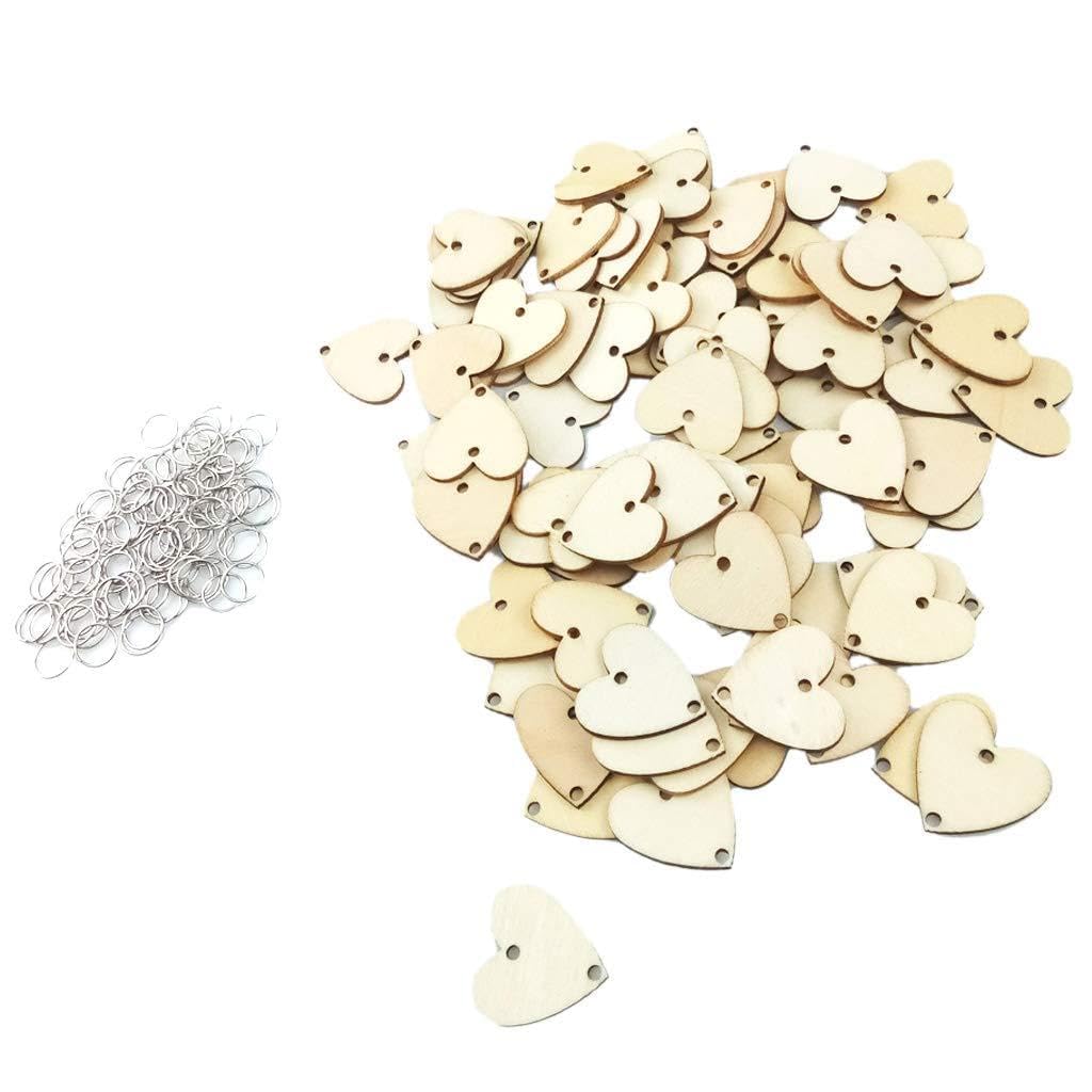 NEWFT 100pcs Wooden Heart Discs Slices 2 Holes Metal for Birthday Board Calendar Crafts