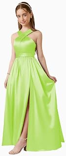 Floiuoe Junior Girls Bridesmaid Halter jr Bridesmaid Dresses for Teens Split Satin Flower Girl Formal Gown for Wedding
