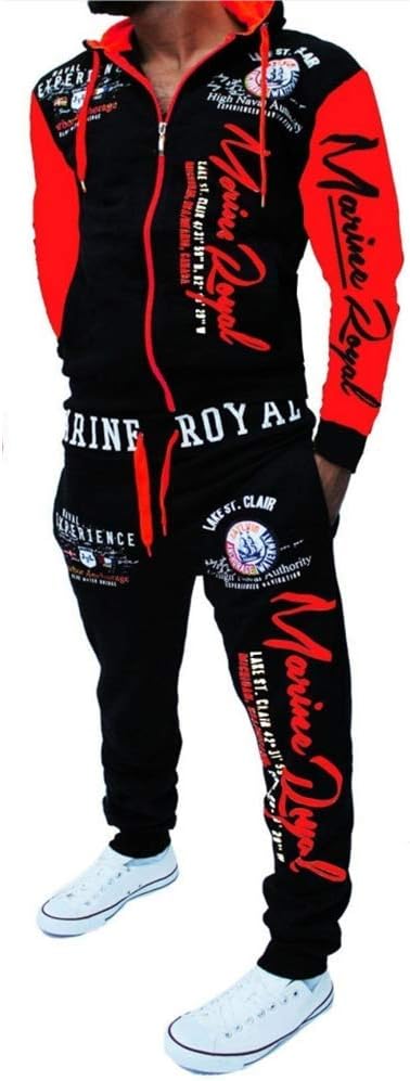 - Men 's Casual Tracksuit Hooded Full Zip Elastic Waistband Sweatsuit Set