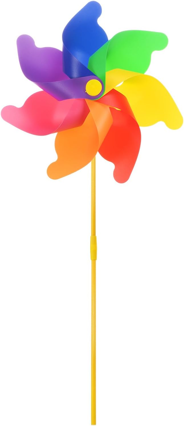 HARFINGTON Rainbow Pinwheels 28.7 Inch 7 Leaves Wind Plastic Windmill for Party Decorations Outdoor Decor Lawn Yard Garden Patio, Colorful