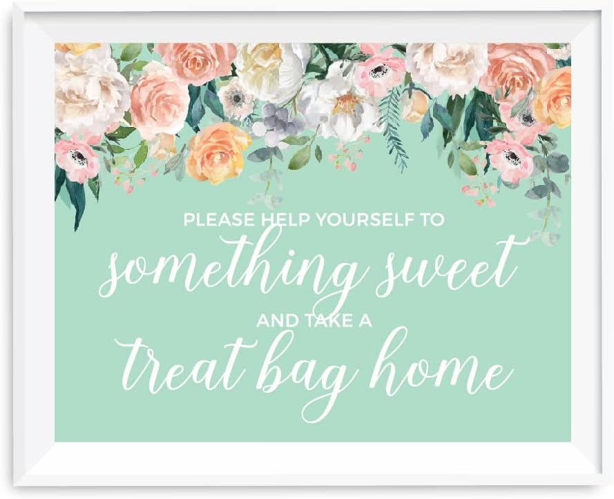 Andaz Press Peach Mint Green Floral Garden Party Wedding Collection Fully Personalized, Party Signs, Your Text Here, 8.5x11-inch, 1-Pack, Custom Made Any Text