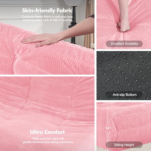 Image of Bean Bag Chair,Giant Beanbag Chairs for Adults,Comfy Large Fireside Chair Lazy Sofa,Corduroy Bean Bag Lounger with Memory Foam Filled,Floor Sofa Couch for Home,Living Room (Pink, Loveseat)