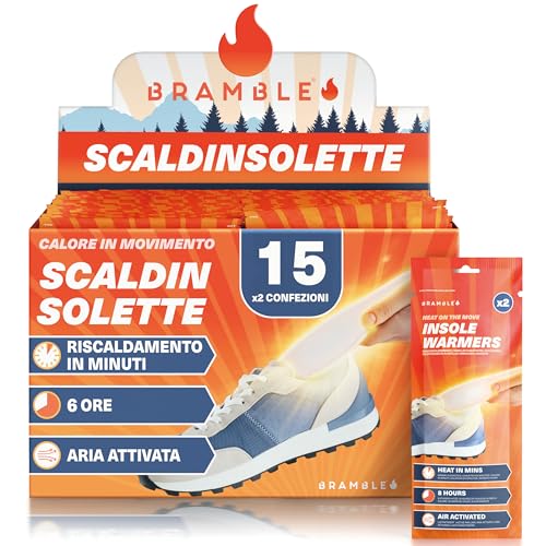 Bramble - Scaldapiedi (15 paia, 30 in totale) - Solette riscaldanti per scarpe e stivali - Attivate dall'aria e inodori - Fino a 10 ore di calore