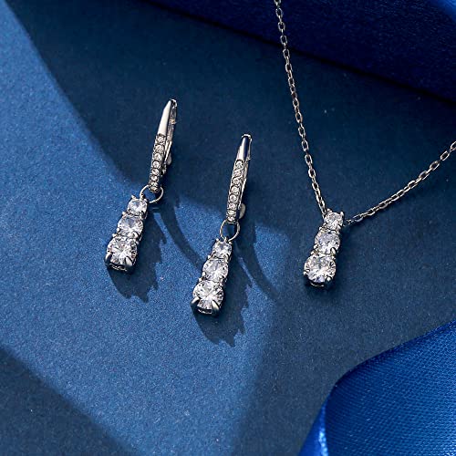 Elequeen Elegant Trilogy Round Austrian Crystals Necklace Leverback Dangle Earrings Gift For Women Girls, Valentine's Day/Mother's Day/Christmas Jewelry Gift For Girlfriend/Mom #TOP2