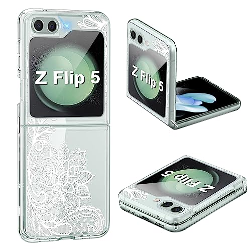 Protection Samsung Galaxy Z Flip 5 5G coque silicone transparent fleurs mandala blanc