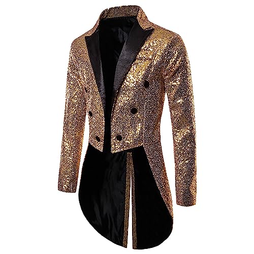 Mens Sequin Tuxedo Jacket Tails Slim Fit Tailcoat Dress Coat Swallowtail Dinner Party Wedding Blazer Suit Jacket