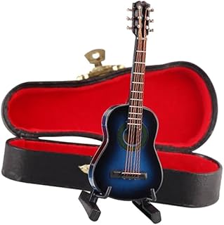 ブルー木製ミニギター置物 デスクトップ装飾用 クラシック楽器精巧レプリカ 写真撮影小道具としても 家やオフィスのインテリア向けギタークラフ