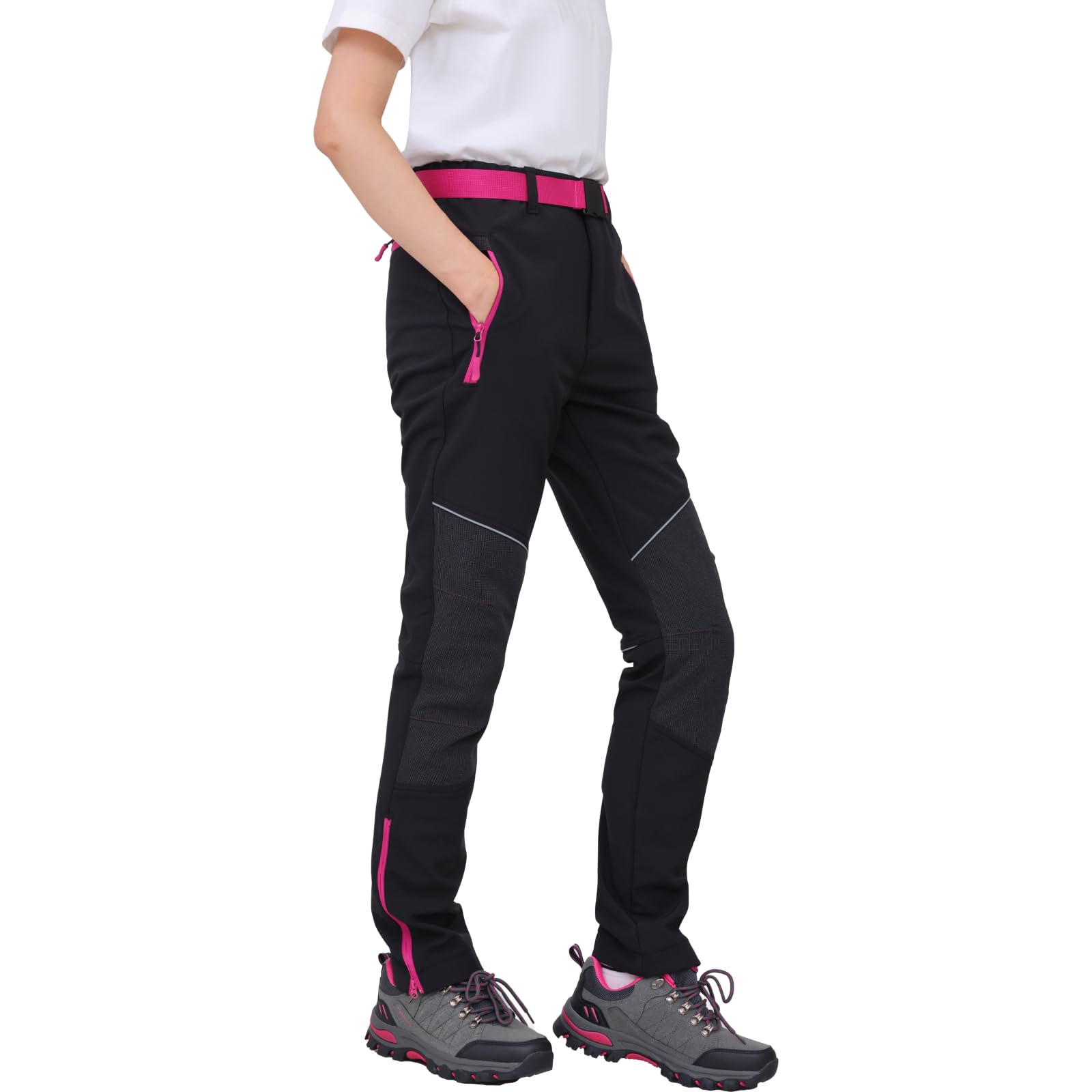 Pantalones de senderismo mujer impermeables elásticos invierno cremalleras contraste
