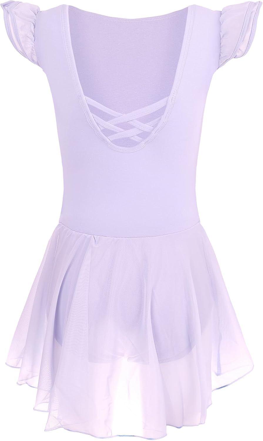 Girls Ballet Leotards Dresses Toddler Crisscross Back Flutter Sleeve Chiffon Skirt Classic Ballet Tutu Dance Unitard
