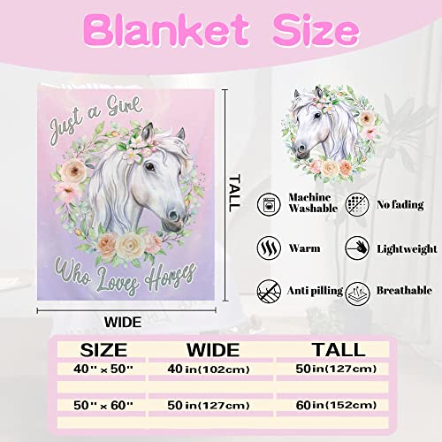 Horse Blanket For Girls, Just A Girl Who Loves Horses Throw Blanket, Soft Kids Kawaii Blanket Horse Gifts For Birthday Christmas 40X50 Inches #TOP3