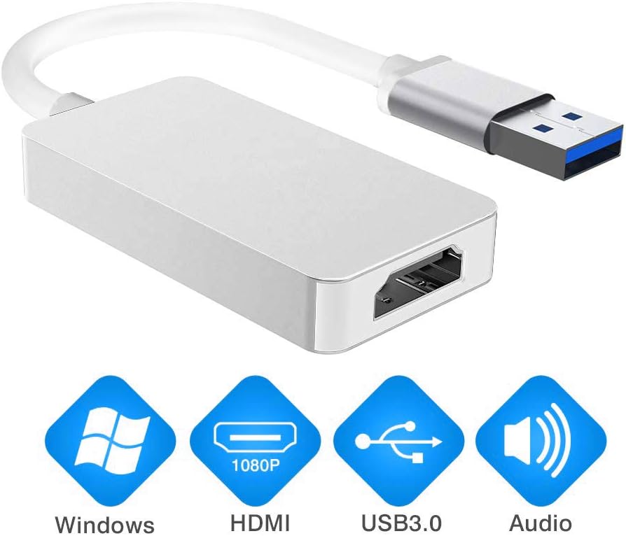 USB to HDMI,USB 3.0 to HDMI Adapter HD 1080P Video Graphics Cable Converter for TV Laptop PC,Multiple Monitors,Audio Output for Windows XP /7/8/8.1/10[Not Support MAC & VISTA Chrome](Silver)