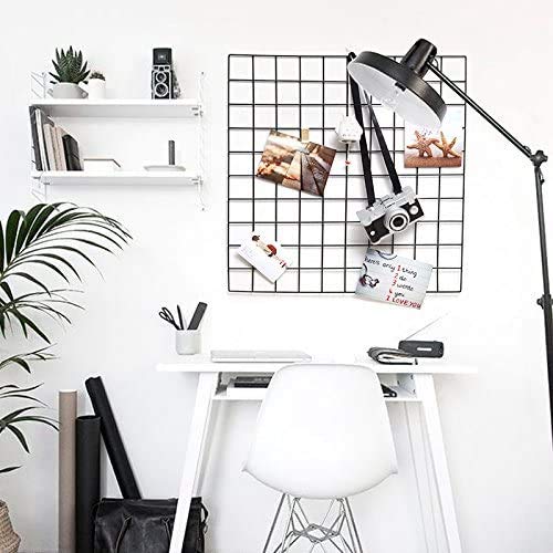 Grid Wall Panel Set of 2 Black, Photo Wall Metal Wire Display Panel Decorative Nordic Shelving Mesh Memo Board Brackets Art Display Hanging Organizer, Ins Art Display 23.6" x 23.6"