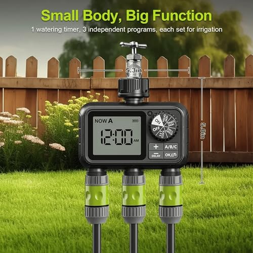Image of LABART Sprinkler Timer, 3 Outlets Programmable Water Timer with Brass Inlet for Garden Hose, Outdoor Hose Timer with Rain Delay /Manual /Automatic Watering System, Digital Irrigation Timer for Yard /Lawn