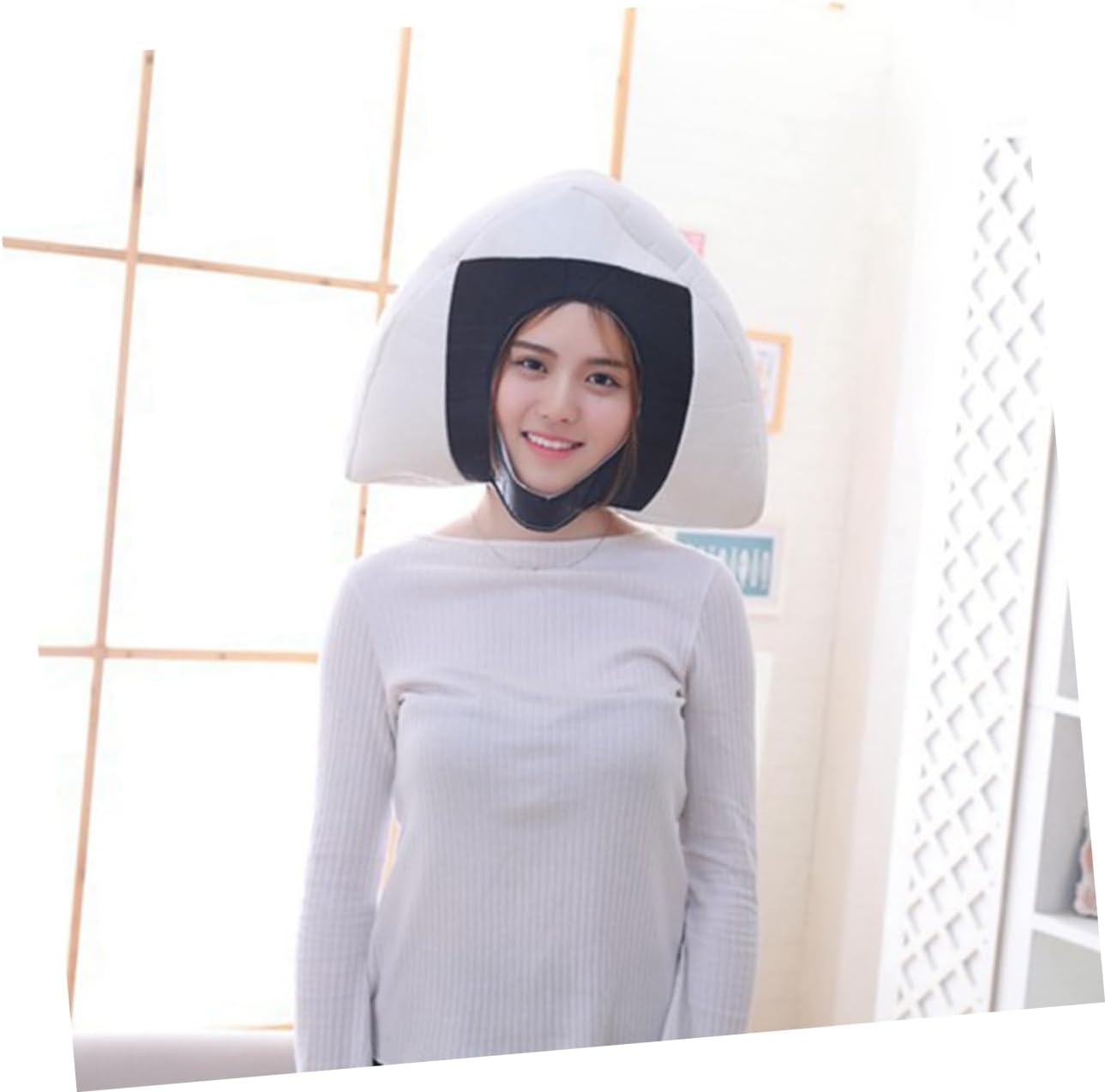 SHOWERORO Sushi Plush Hat Costume Ricew Triangle Headwear Rice Ball Head Cover Plush Toy Novelty Headwear Pp Cotton