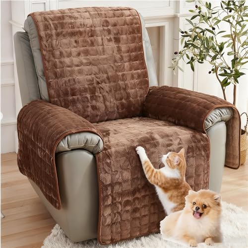 ZGDDPZA - ZGDDPZA Recliner Chair Cover with Armrests, Non-Slip Thickened Flannel Sofa Protector for 1/2/3 Seater Armchairs, Soft Warm Snuggle Chair Cover for Pets and Kids