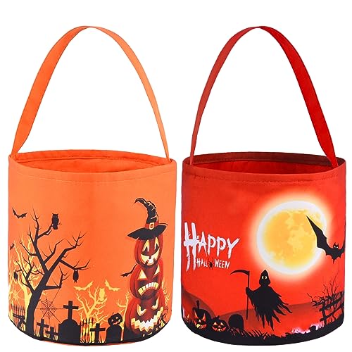 Halloween Süßigkeiten-Korb | Wiederverwendbare Tragetasche Mit Griff | Orange Mit Weißen Punkten | DIY Bestickbar | Ca. 22,9 Cm