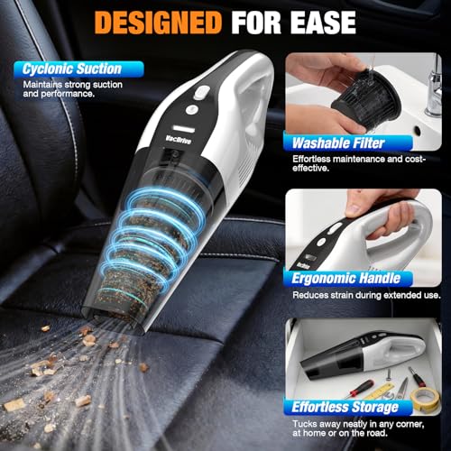 Image of Handheld Vacuum Cordless, Portable Rechargeable Car Vacuum Cleaner with Multi-Nozzles & Washable Filter, Strong Suction for Car, Home & Pet Hair, Ivory White