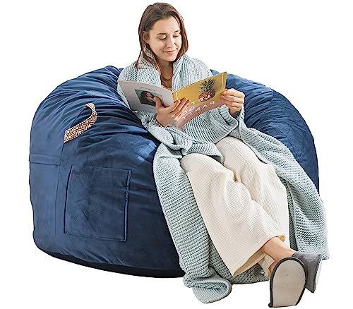 EDUJIN [Removable Outer Cover] 4 ft Large Bean Bag Chair: 4' Memory Foam Bean Bag Chairs for Adults with Filling,Bean Bags with Washable Velvet Cover,Soft Bean Bag Sofa for Teens,4 Foot,Dark Blue