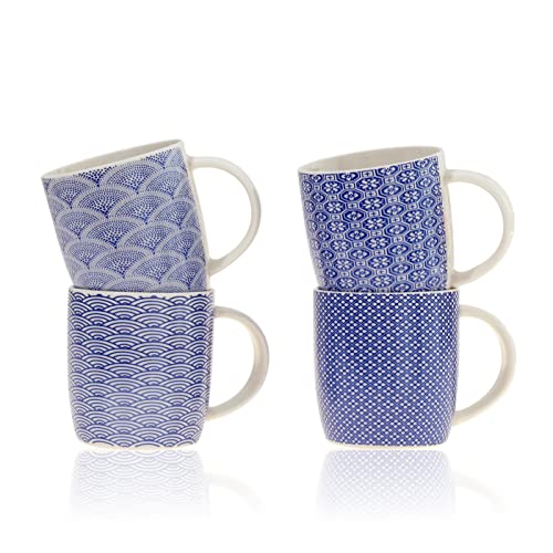 Flanacom Premium Kaffeetassen 4-er Set Boho Design - Große Keramik Kaffee-Becher ca. 300-ml - Hochwertige Tee-Tassen - Modernes Kaffeetassen-Set 4-teilig - Geschenk für Frauen (Design 5)