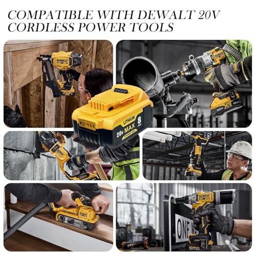 qamqfsou 6-Pack 8000mAh Replacement for Dewalt 20V Max Battery High Capacity Battery Compatible with Dewalt DCB200 DCB201 DCB203 DCB205 DCB206 Works with 20V Power Tools & Chargers