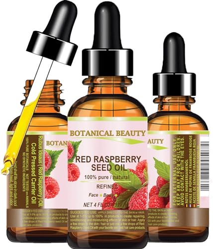Red Raspberry Seed Oil 100% Pure Natural Undiluted Refined Cold Pressed Carrier Oil 4 Fl.oz.- 120 ml. for Face, Skin, Hair, Lips, Nails. Rich in Vitamin C, Vitamin E by Botanical Beauty