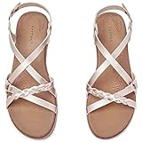 Veittes Sandales plates pour femmes, avec des bandes croisées en tressé et une sangle de cheville réglable, sandales d'été ouvertes à orteils à la mode,doré,38.5 EU,2207023