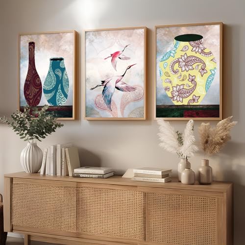 Image of kotart Set of 3 Framed Paintings for Wall Decoration Abstract Paintings Modern Art Wall Painting for Living Room Bedroom - Paintings with Frame (Art 9, 13x17 inch)