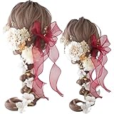 [LALALA beauty flowers] 成人式・卒業式にぴったりの華やか髪飾り 和装小物 七五三 結婚式 入学式 花火大会 浴衣 着物 袴 振袖 二十歳の集い オーガンジー (ワインレッド) 2451