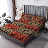 MPNVYU African Sheets King Size, Tribal Bed Sheets & Pillowcases 4 Piece Set, Deep Pocket Fitted She