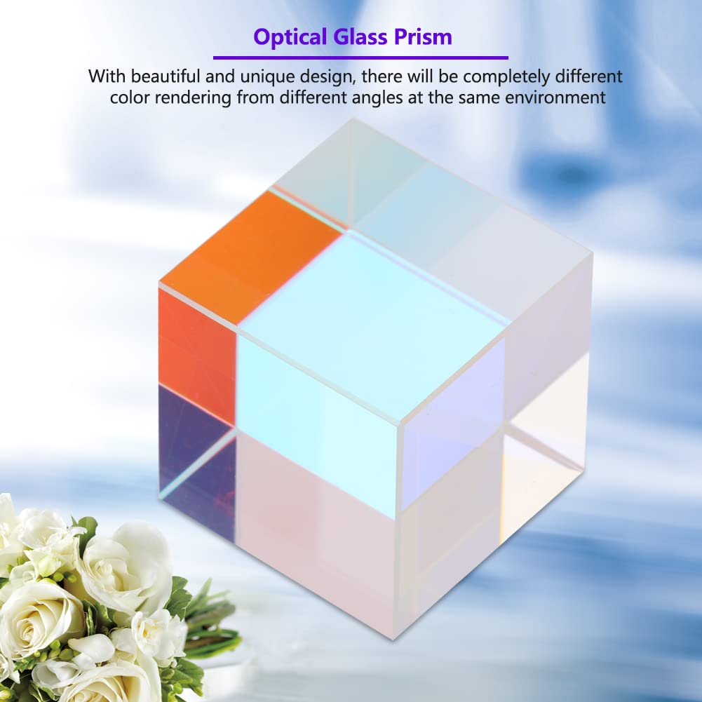 Crystal Glass Prism Cube, Optical Glass RGB Dispersion Prism Six Sided Bright Light Combine Cube Prism Stained Glass Beam Splitting Prism
