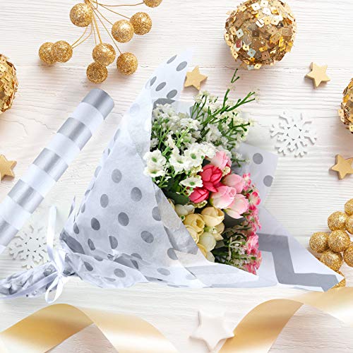 image for MIAHART 60 Pcs Silver White Tissue Paper Bulk 3 Style Decorative Metal