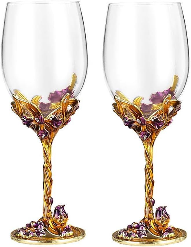 Green Enamel Crystal Red Wine Glasses, Set of 2,11.83 oz,Universal Wine Glasses,Hand-Blown High-End Wineware (Green(2pc))