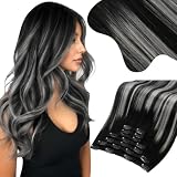Moresoo Black to Silver Clip in Hair Extensions 18in 135g for Thick Hair