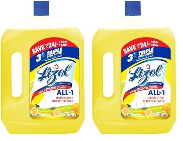 2 Litre - Citrus, Disinfectant Surface & Floor Cleaner Liquid | Suitable for All Floor Cleaner Mops | Kills 99.9% Germs| India's #1 Floor Cleaner (Pack of 2)