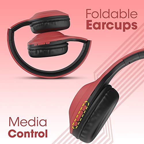 Image of ZEBRONICS Zeb Duke 101 Wireless Headphone with Mic, Supporting Bluetooth 5.0, AUX Input Wired Mode, mSD Card Slot, Dual Pairing, On Ear & 12 hrs Play Back time,Media /Call Controls (Red)