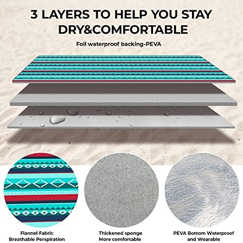 Large Picnic Blanket 300 x 200 cm, Waterproof Backing Picnic Blanket Outdoor Beach Mat with Carry Handle, 3 Layers Material, Fleece Heat, Beach Blanket for Camping, Picnic, Travel (Green Striped)