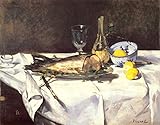 ColorfulStream The Salmon by Edouard Manet. 100% pintado a mano. Reproducción al óleo sobre lienzo (sin enmarcar y sin estirar)., Igual que el original., 48x38in.