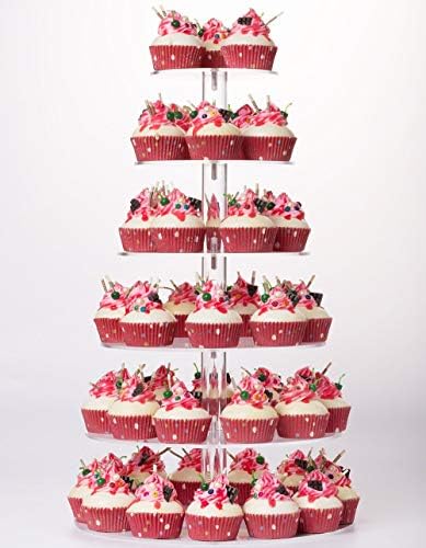 Cupcake Stand, 6 Tier Large Cupcake Tower Display, Round Cupcake Holder, Acrylic Dessert Stand, Pastry Display Tree for Party, Wedding, Baby Shower...