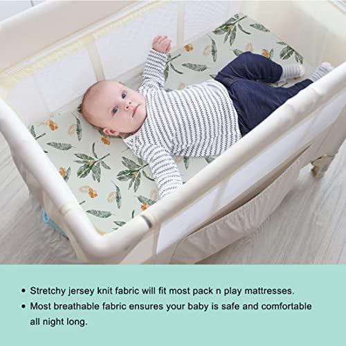 BROLEX 2 Pack Mini Crib Sheets, Stretchy Portable Fitted Playard Sheet Set, Convertible Playard Mattress Cover, Ultra Soft Breathable Material, Giraffe Leaf