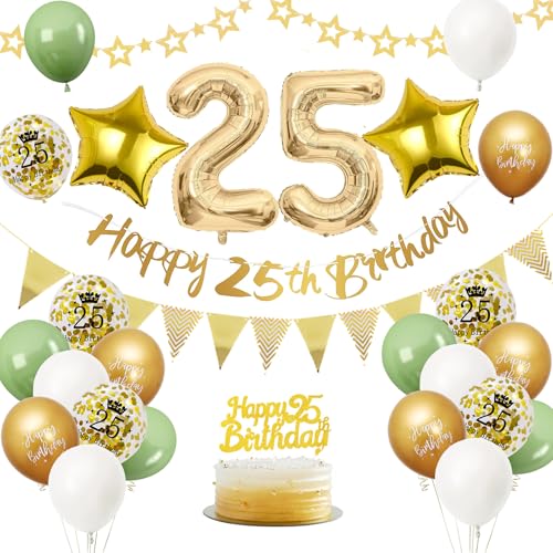 Décoration Anniversaire 25 Ans - Ballons Vert Or pour Fête - Déco pour Femme et Homme