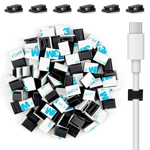 Image of 100 Pack Self Adhesive Cable Clips,Black Small Car Wire Clips,Dash Cam Cable Clips,Cable Tidy Clips,Stick on Cable Clips for Car,Office and Home
